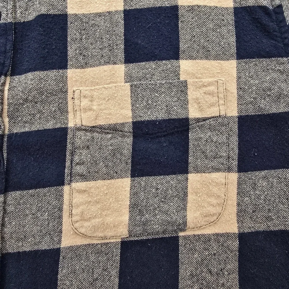 J.Crew Flannel Shirt Mens 2XL Black Beige‎ Plaid Button Up Long Sleeve Classic